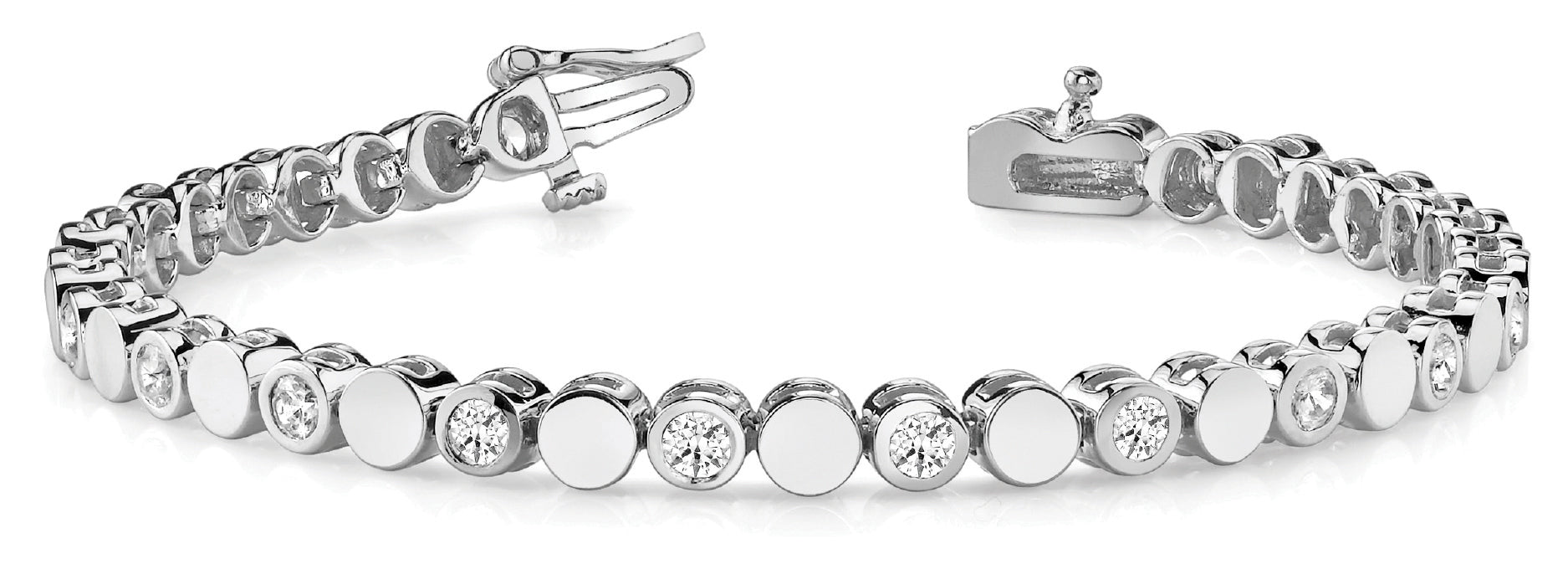 Bezel-Set Solid Round Diamond Link Bracelet with 1.90 Carat Total Weight