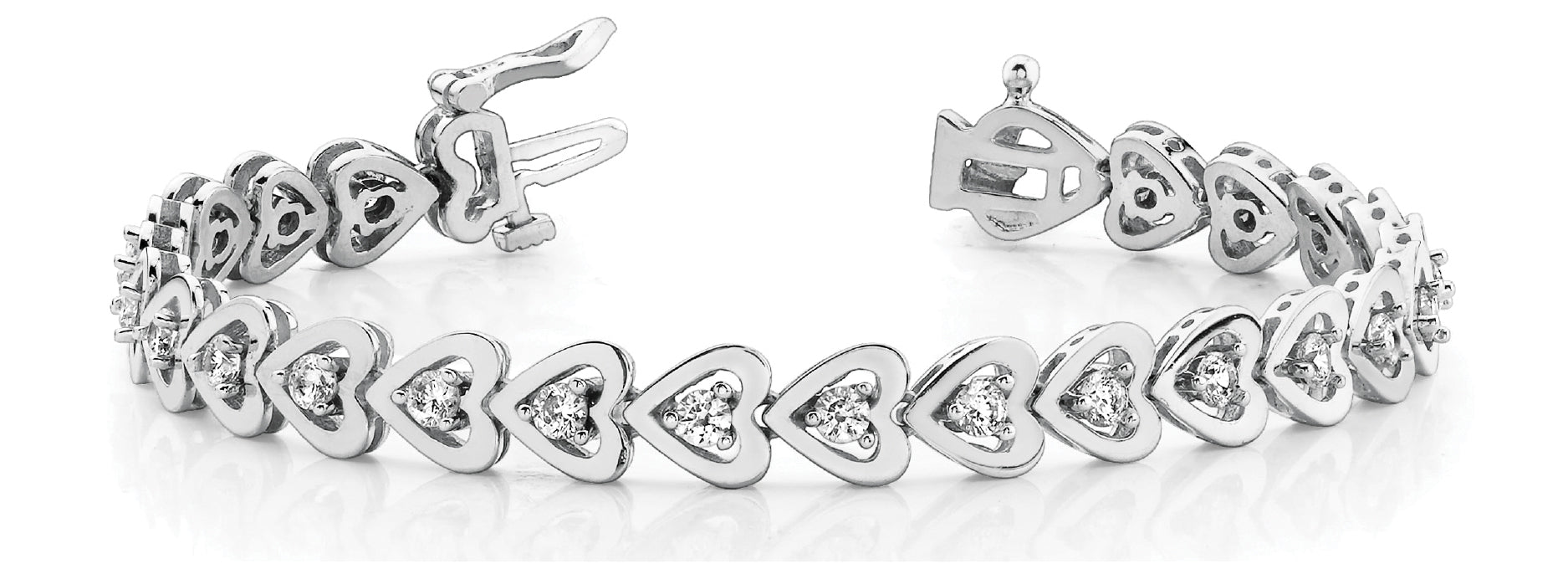 Elegant Heart-Shaped Diamond Line Bracelet with 1.44 Carat Total Weight, SI1-SI2 G-H Quality