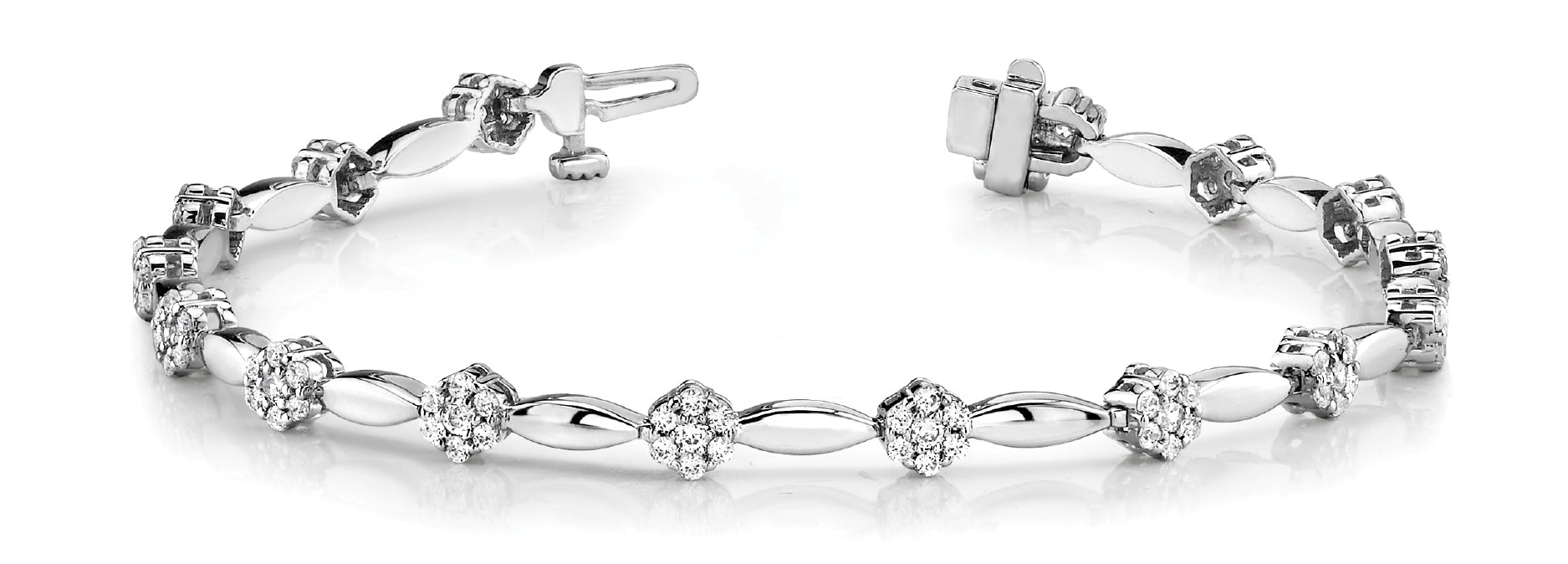 1.60 Carat Total Weight Diamond Cluster Link Bracelet with Solid Marquise Design