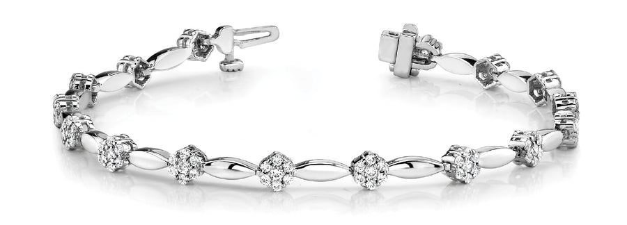 1.60 Carat Total Weight Diamond Cluster Link Bracelet with Solid Marquise Design