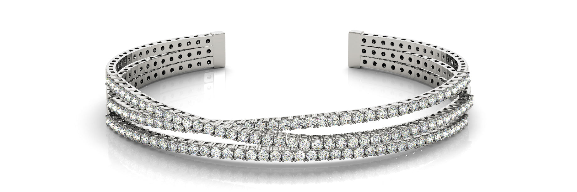 Elegant Multi-Row Diamond Bangle with 3.5 Carat Total Weight in G-H SI1-SI2 Diamonds