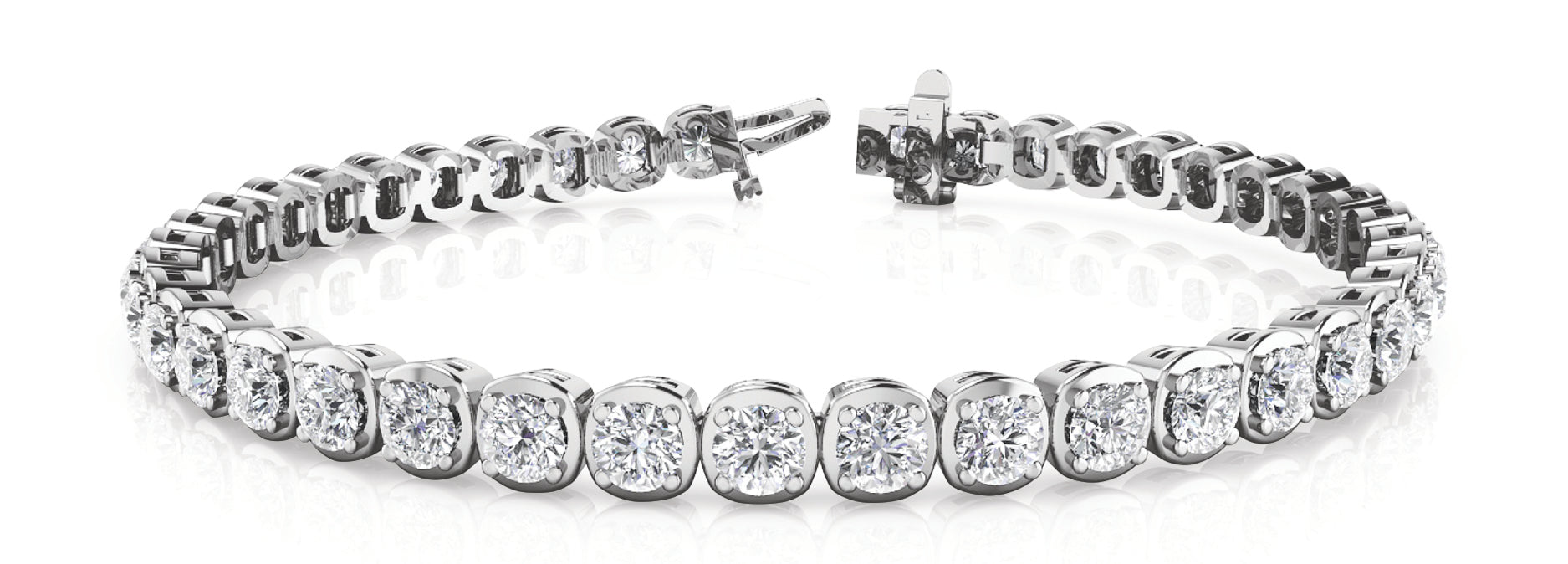 Four-Prong Cubic Zirconia Under-Bezel Tennis Bracelet with 5 Carat Total Weight Diamonds, SI1-SI2...