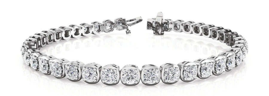 Four-Prong Cubic Zirconia Under-Bezel Tennis Bracelet with 5 Carat Total Weight Diamonds, SI1-SI2...