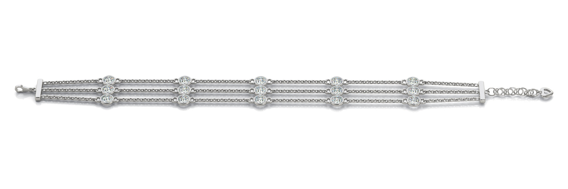 Three Row Diamond Chain Necklace with 0.90 Carat Total Weight SI1-SI2 G-H Diamonds