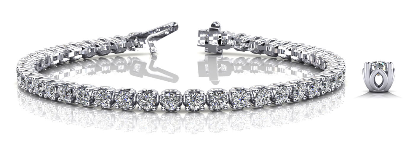 9.75 Carat Total Weight Four-Prong Inline Diamond Bracelet with SI1-SI2 G-H Diamonds