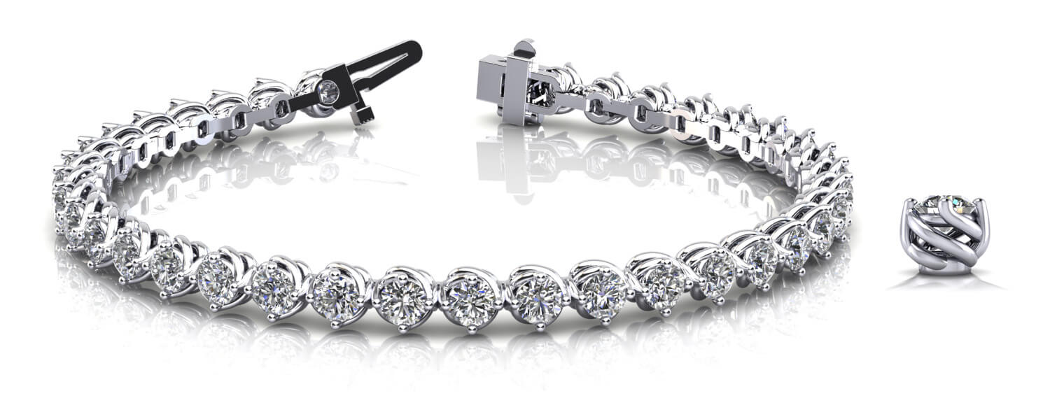 2.75 Carat Total Weight Four Prong In-Line Diamond Tennis Bracelet with SI1-SI2 G-H Diamonds