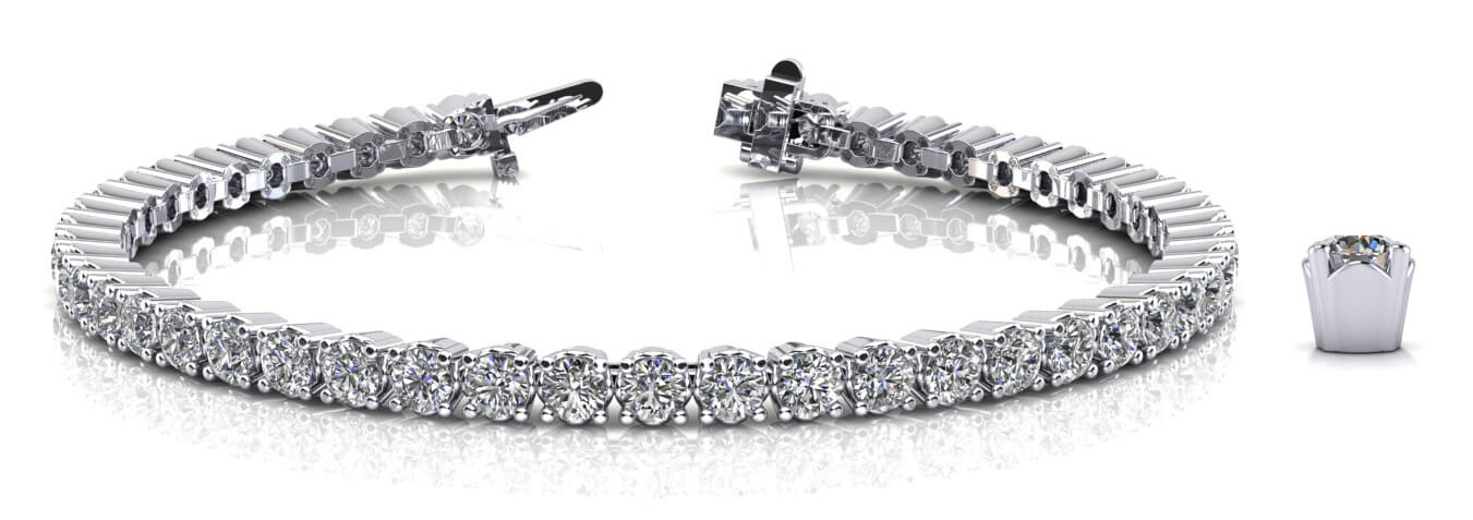 3.36 Carat Total Weight In-Line Diamond Tennis Bracelet with SI1-SI2 G-H Diamonds