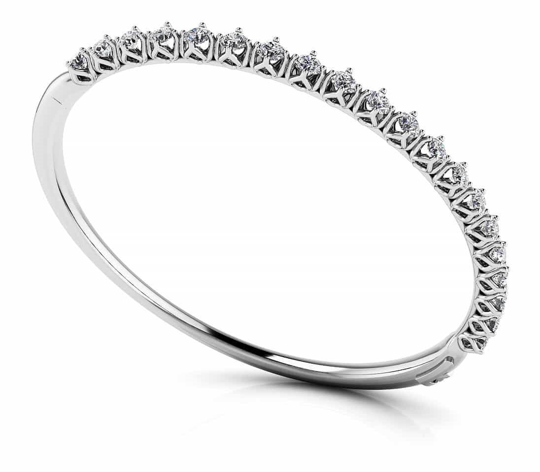 Elegant Four-Prong Diamond Bangle with 2.88 Carat Total Weight in G-H SI1-SI2 Diamonds