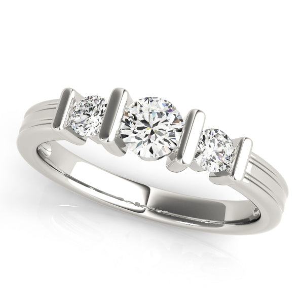 Three-Stone Round Diamond Engagement Ring Semi-Mount with 0.74 Carat Total Weight, SI1-SI2 G-H Qu...
