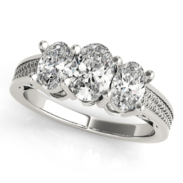 Three-Stone Oval Diamond Engagement Ring Semi-Mount with 1.75 Carat Total Weight, G-H SI1-SI2 Dia...