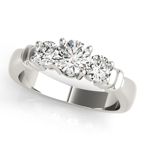 Three-Stone Round Diamond Engagement Ring Semi-Mount with 1 Carat Total Weight, SI1-SI2 G-H Quality