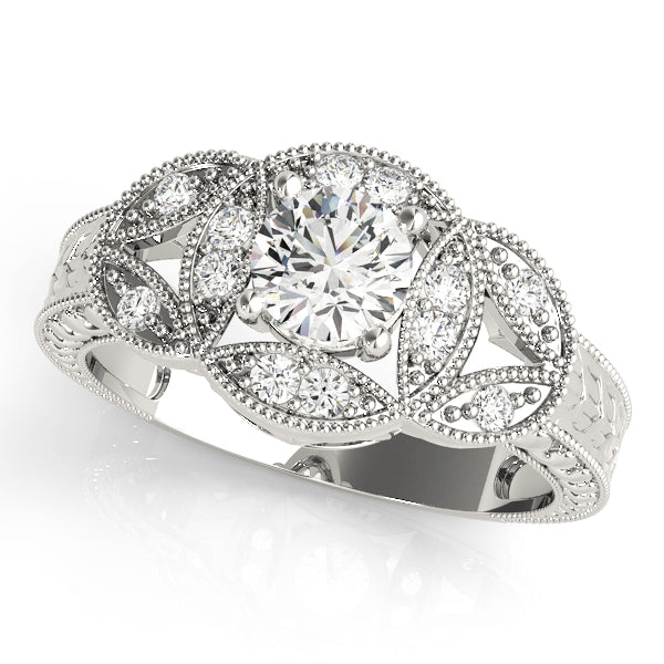 Antique-Inspired Diamond Engagement Ring Semi-Mount with 0.68 Carat Total Weight, SI1-SI2 G-H Qua...