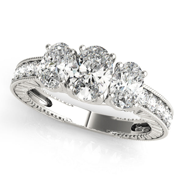 Three-Stone Oval Diamond Engagement Ring Semi-Mount, 2 Carat Total Weight, SI1-SI2 G-H Quality