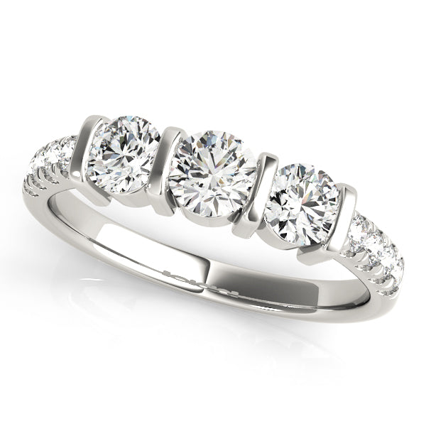 Three-Stone Round Diamond Engagement Ring Semi-Mount with 0.96 Carat Total Weight, SI1-SI2 G-H Qu...