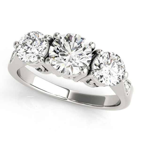Three-Stone Round Diamond Engagement Ring Semi-Mount with 2 Carat Total Weight, SI1-SI2 G-H Quality