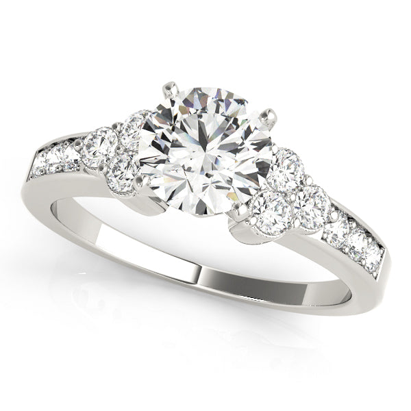 Semi-Mount Engagement Ring with 0.39 Carat Total Diamond Weight, Cluster Side Stones, SI1-SI2 G-H...