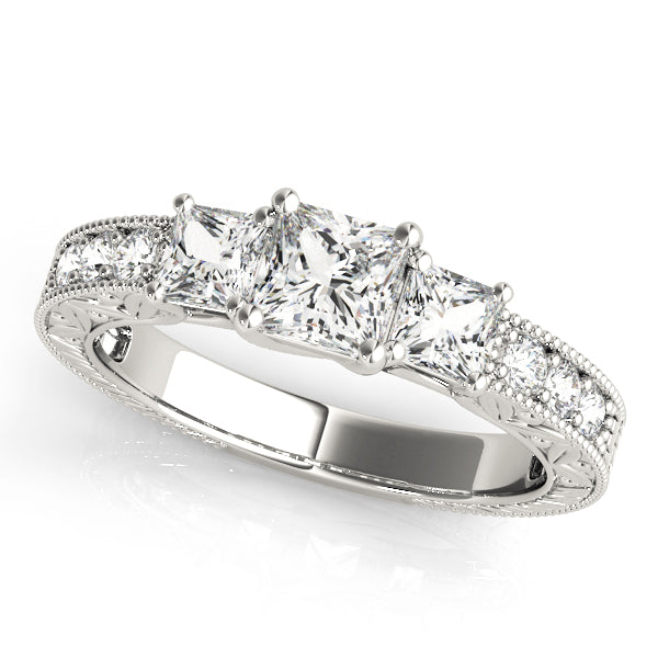 Three-Stone Princess-Cut Diamond Engagement Ring Semi-Mount with 0.81 Carat Total Weight