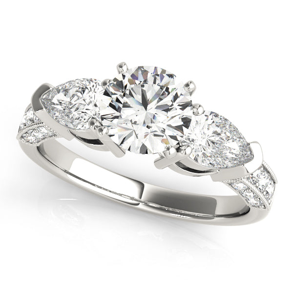 Elegant Three-Stone Pear Diamond Engagement Ring Semi-Mount, 1.07 Carat Total Weight, SI1-SI2 G-H...