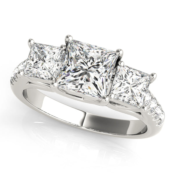 Three-Stone Princess-Cut Diamond Engagement Ring Semi-Mount, 1 Carat Total Weight, SI1-SI2 G-H Qu...