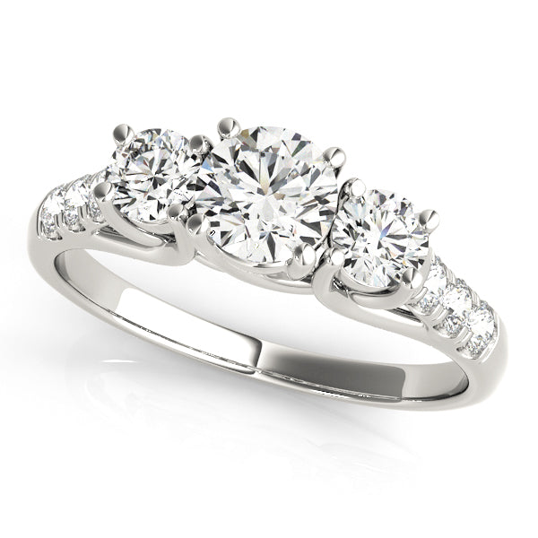 Three-Stone Round Diamond Engagement Ring Semi-Mount with 3.41 Carat Total Weight, SI1-SI2 G-H Qu...