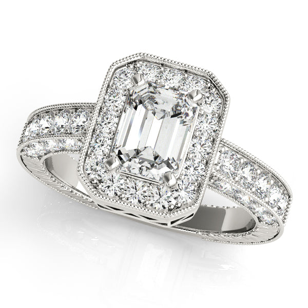 Emerald Accent Diamond Ring with 1/2 Carat Total Weight in SI1-SI2 G-H Quality Stones