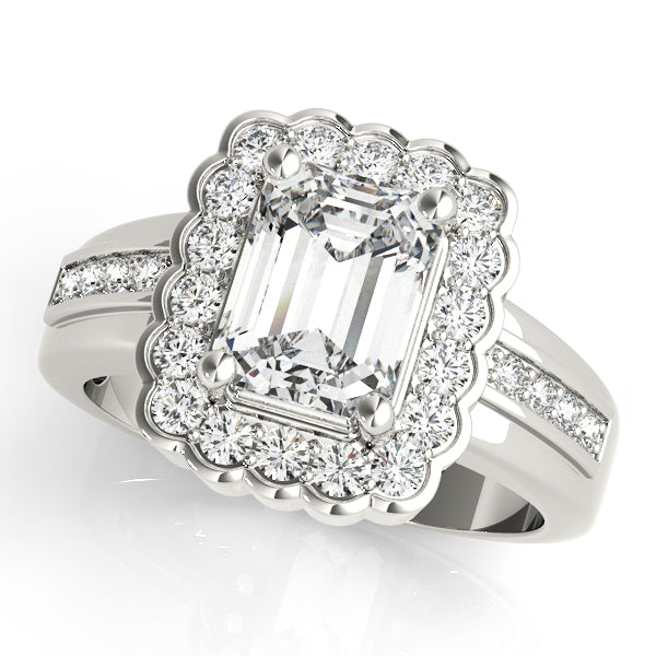 Emerald Accent Ring with 1/4 Carat Total Diamond Weight in Semi-Mount Setting
