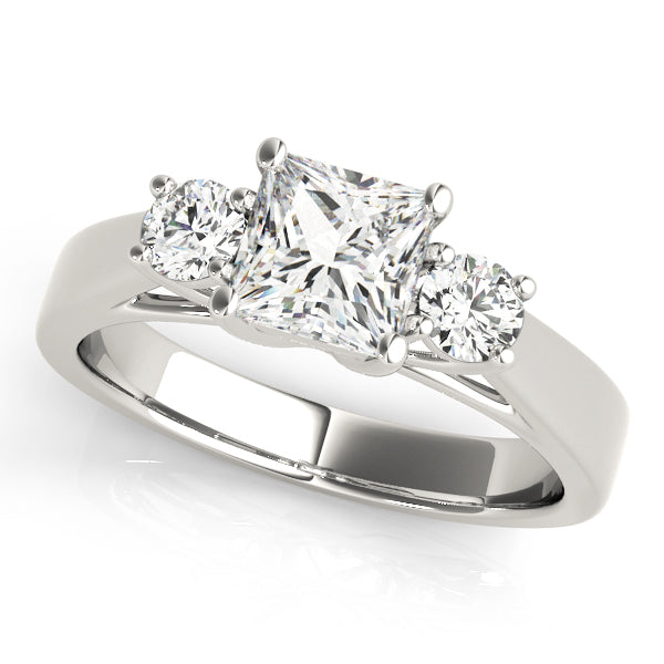 Three-Stone Princess-Cut Diamond Engagement Ring Semi-Mount, 0.65 Carat Total Weight, G-H SI1-SI2