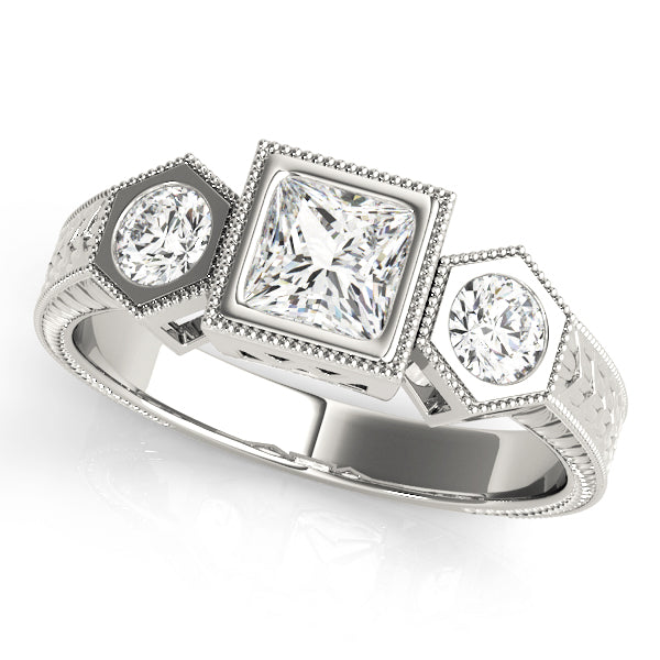 Three-Stone Princess-Cut Diamond Engagement Ring Semi-Mount, 1 Carat Total Weight, SI1-SI2 Clarit...