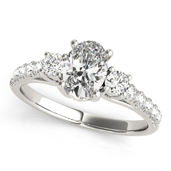 Three-Stone Oval Diamond Engagement Ring Semi-Mount with 1.35 Carat Total Weight, SI1-SI2 G-H Qua...