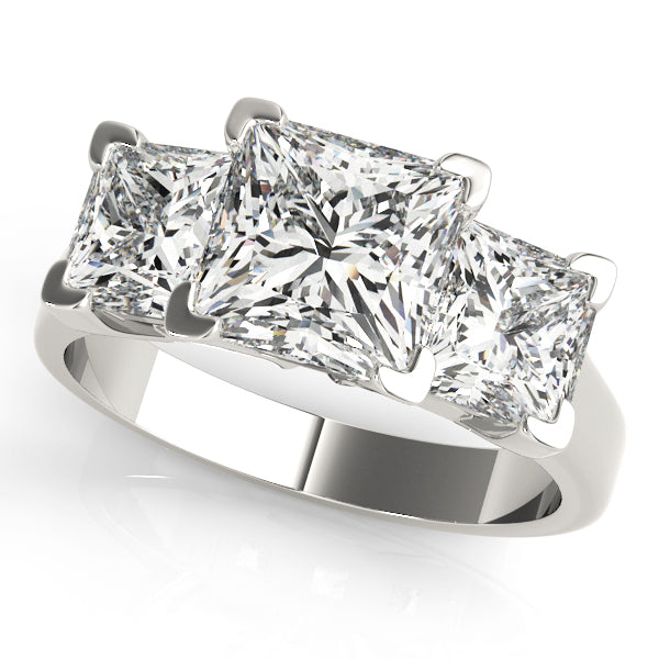 Elegant Three-Stone Princess-Cut Diamond Engagement Ring Semi-Mount, 3.3 Carat Total Weight