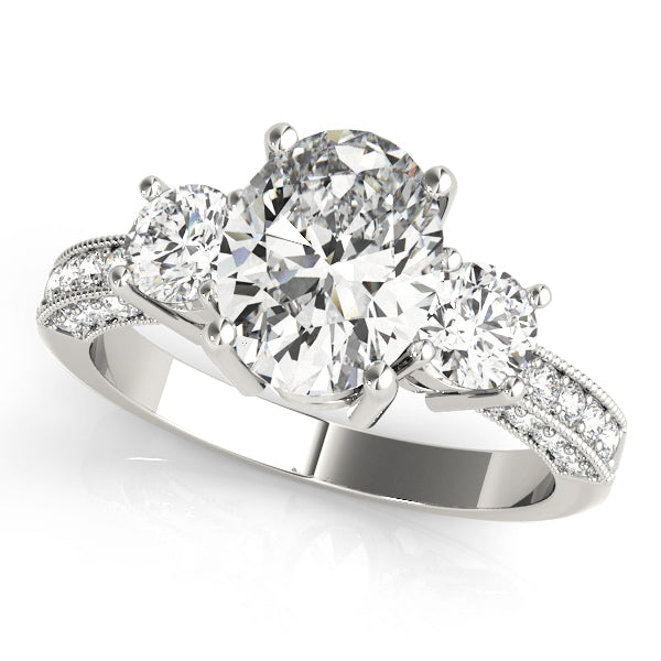Three-Stone Oval Diamond Engagement Ring Semi-Mount with 0.90 Carat Total Weight, G-H SI1-SI2 Dia...