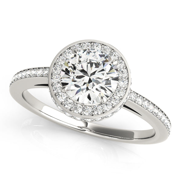 Halo Engagement Ring Semi-Mount with 0.895 Carat Total Diamond Weight, Round Stones, SI1-SI2 G-H ...