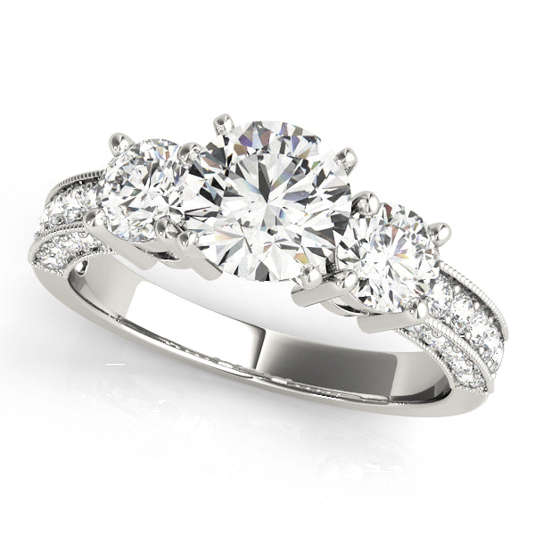 Three-Stone Round Diamond Engagement Ring Semi-Mount, 1 Carat Total Weight, SI1-SI2 G-H Quality