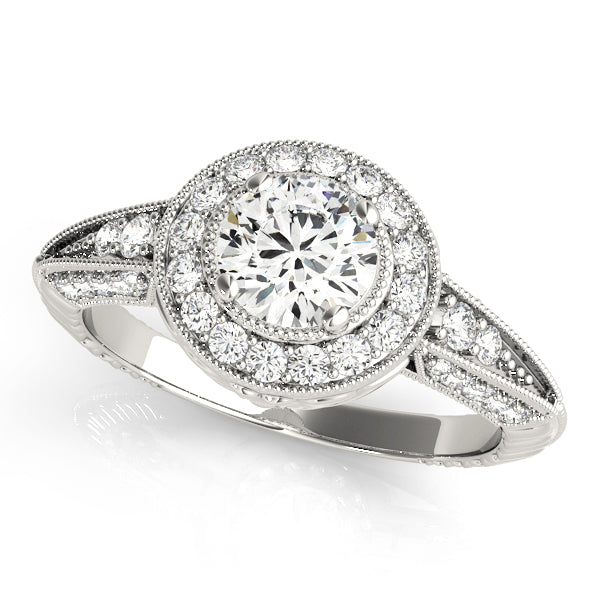 Halo Engagement Ring Semi-Mount with 0.84 Carat Total Diamond Weight, Round Stones, SI1-SI2 G-H Q...