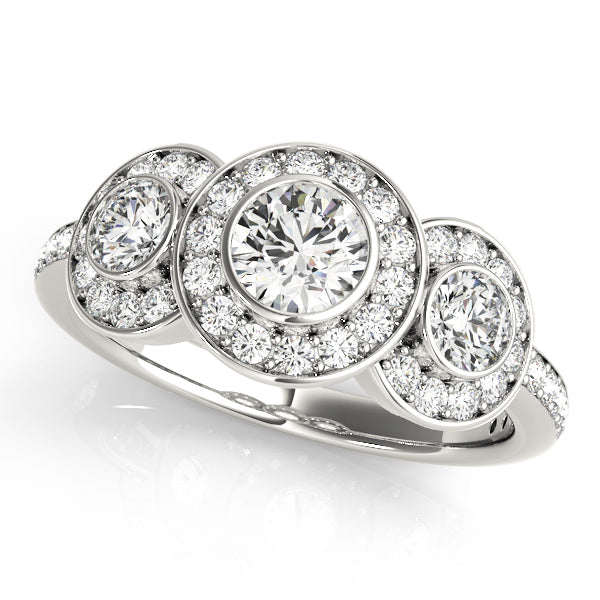 Three-Stone Round Diamond Engagement Ring Semi-Mount with 1 Carat Total Weight