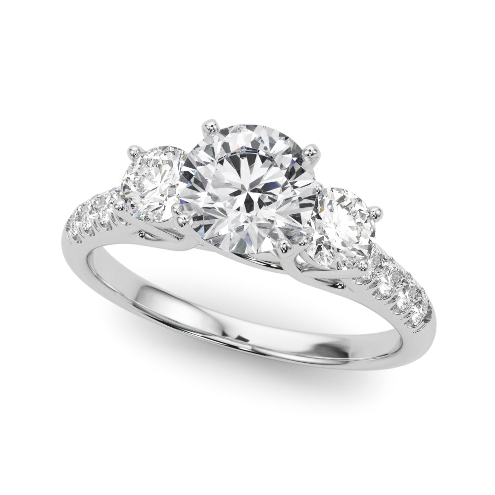 Three-Stone Round Diamond Engagement Ring Semi-Mount, 0.74 Carat Total Weight, SI1-SI2 G-H Quality