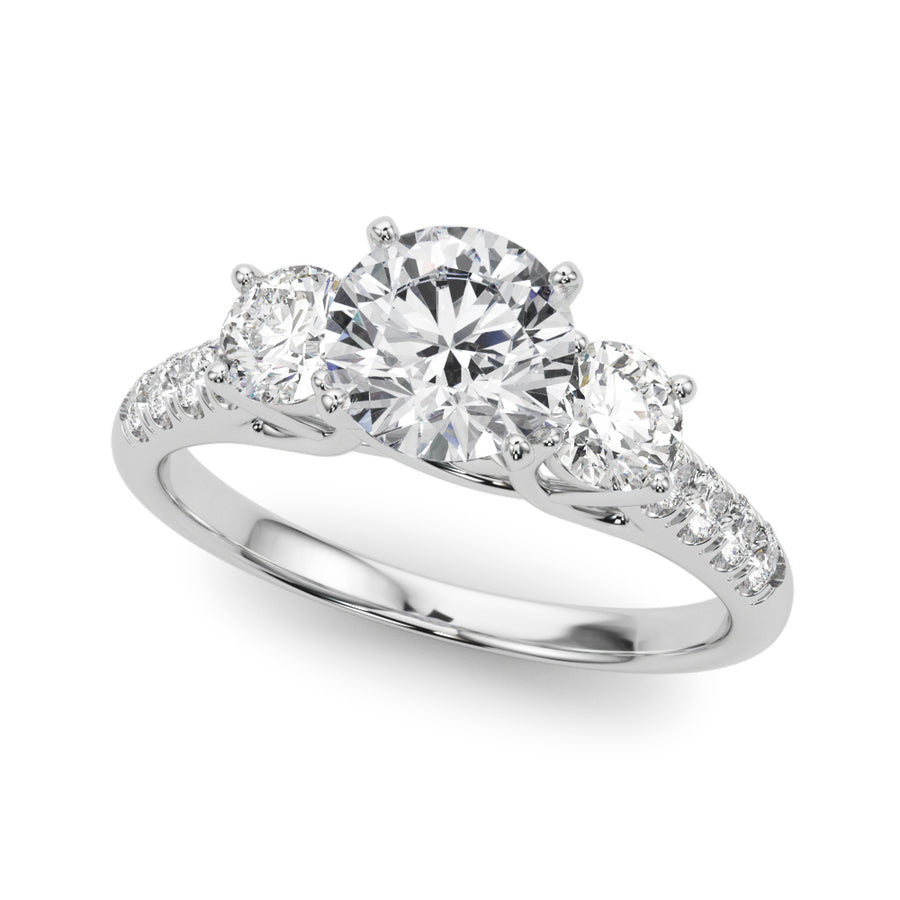 Three-Stone Round Diamond Engagement Ring Semi-Mount, 0.74 Carat Total Weight, SI1-SI2 G-H Quality