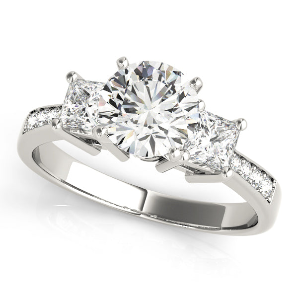 Three-Stone Princess-Cut Diamond Engagement Ring Semi-Mount, 1/4 Carat Total Weight, SI1-SI2 G-H ...