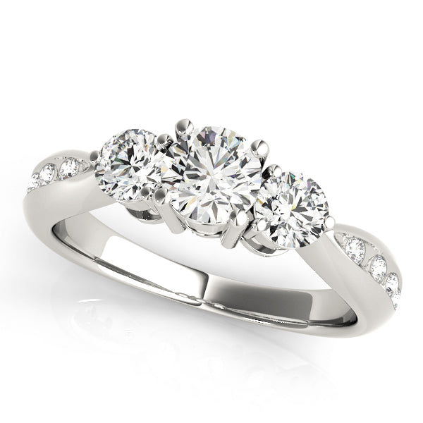 Three-Stone Round Diamond Engagement Ring Semi-Mount, 0.79 Carat Total Weight, G-H SI1-SI2 Diamonds