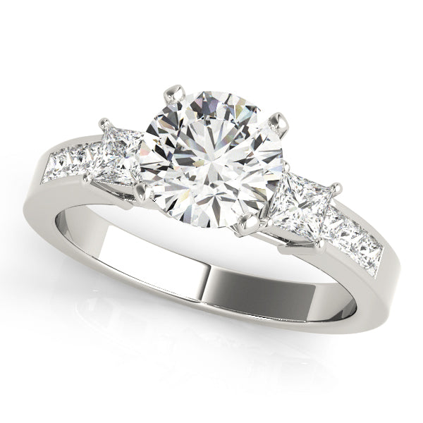 Three-Stone Princess-Cut Diamond Engagement Ring Semi-Mount, 1/2 Carat Total Weight, SI1-SI2 G-H ...