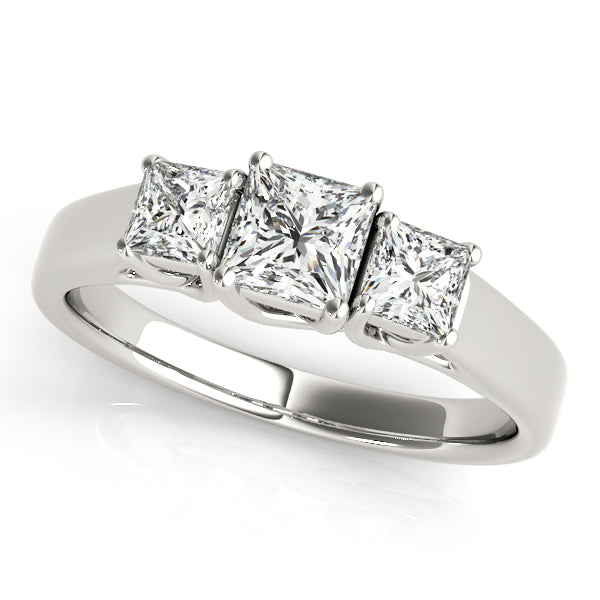 Three-Stone Princess-Cut Diamond Engagement Ring Semi-Mount, 0.89 Carat Total Weight, G-H SI1-SI2