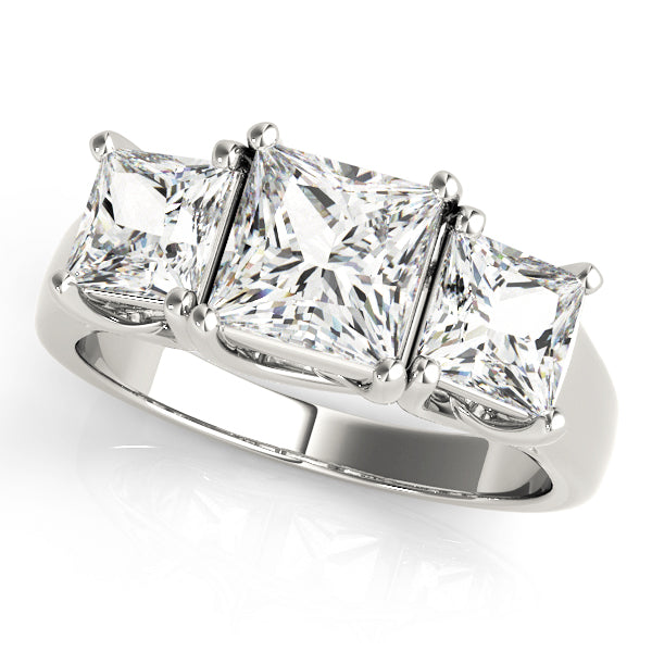 Three-Stone Princess-Cut Diamond Engagement Ring Semi-Mount, 2.55 Carat Total Weight, SI1-SI2 G-H...