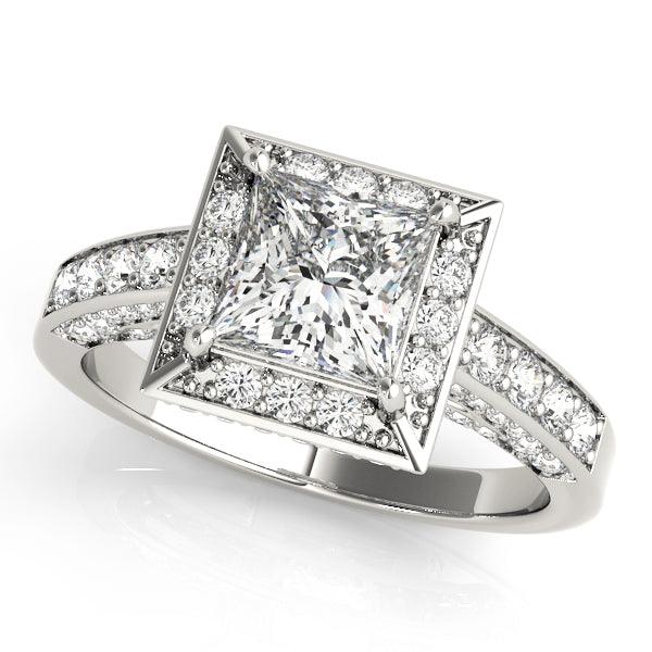 Elegant Halo Engagement Ring with 2.91 Carat Total Diamond Weight, Square & Cushion Design