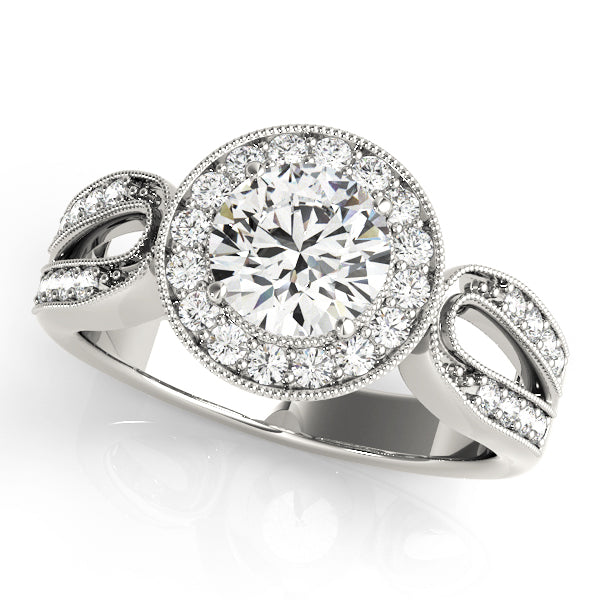 Elegant Halo Engagement Ring Semi-Mount with 1 1/3 Carat Total Diamond Weight, G-H SI1-SI2