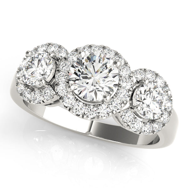 Three-Stone Round Diamond Engagement Ring Semi-Mount with 1.25 Carat Total Weight, G-H SI1-SI2 Di...