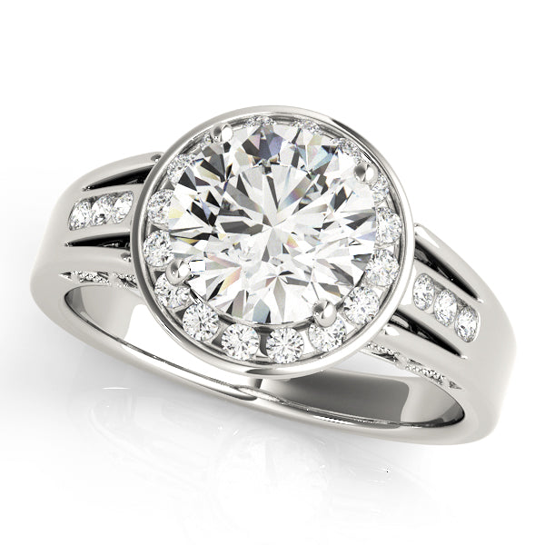 Elegant Halo Engagement Ring with 2 Carat Total Diamond Weight, Semi-Mount Setting