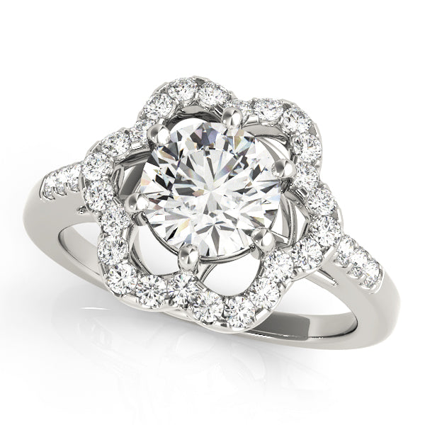 Elegant Halo Engagement Ring with 1.5 Carat Total Diamond Weight, SI1-SI2 G-H Quality, Semi-Mount...