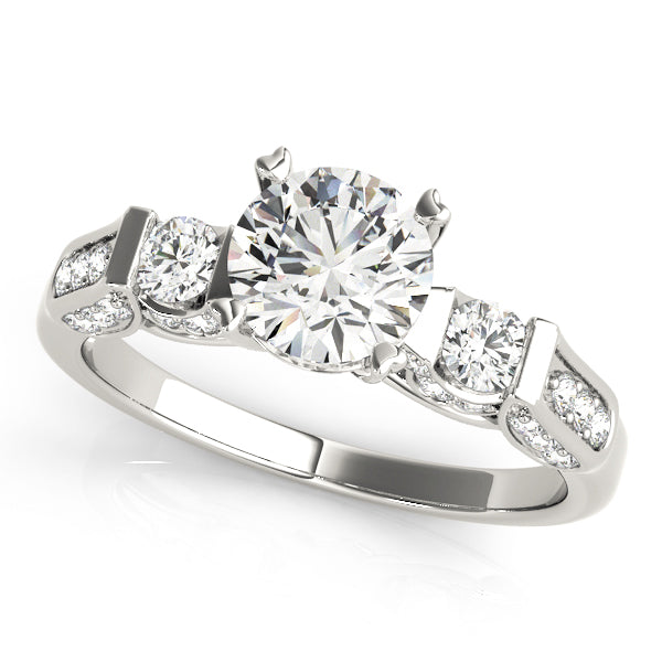 Three-Stone Round Diamond Engagement Ring Semi-Mount with 1.5 Carat Total Weight, G-H SI1-SI2 Dia...