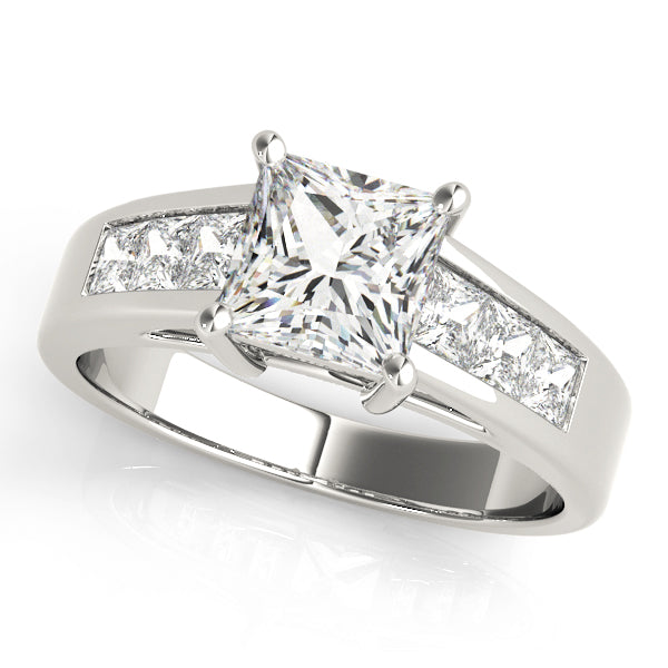 Princess Cut Diamond Semi-Mount Engagement Ring with 2 Carat Total Weight, SI1-SI2 Clarity, G-H C...