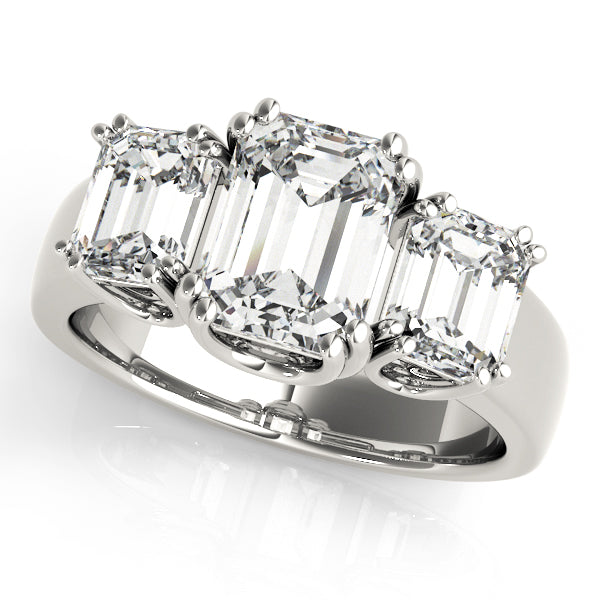 Three-Stone Emerald-Cut Diamond Engagement Ring Semi-Mount, 3.20 Carat Total Weight, SI1-SI2 G-H ...